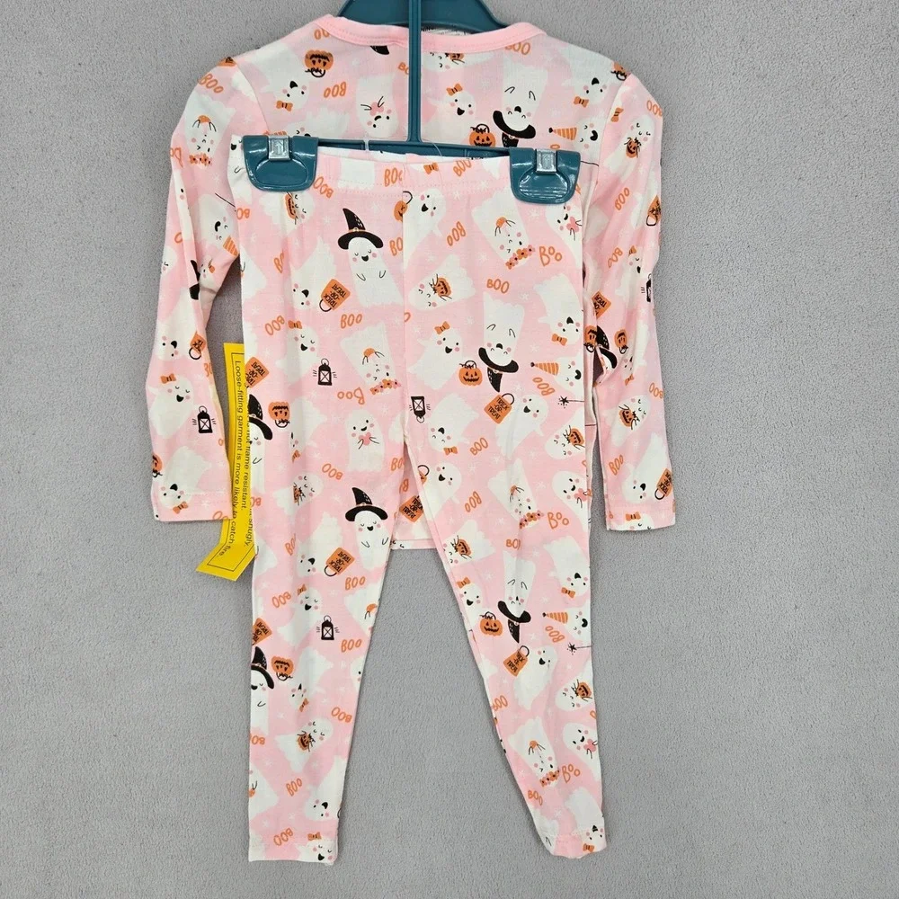 Tres Beau et Belle New 24M Ghost Pajama Set Toddler‎ Girls Halloween Bamboo Pink